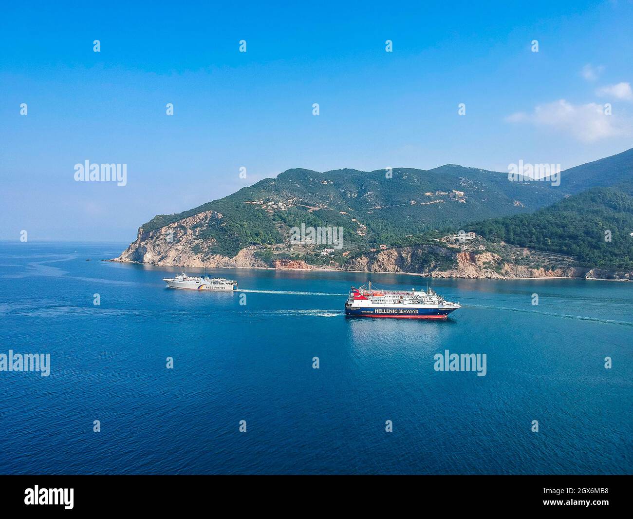 Express Skiathos Ferry boat from Hellenic Seaways crossing by Proteus Ferry boat from Anes lines