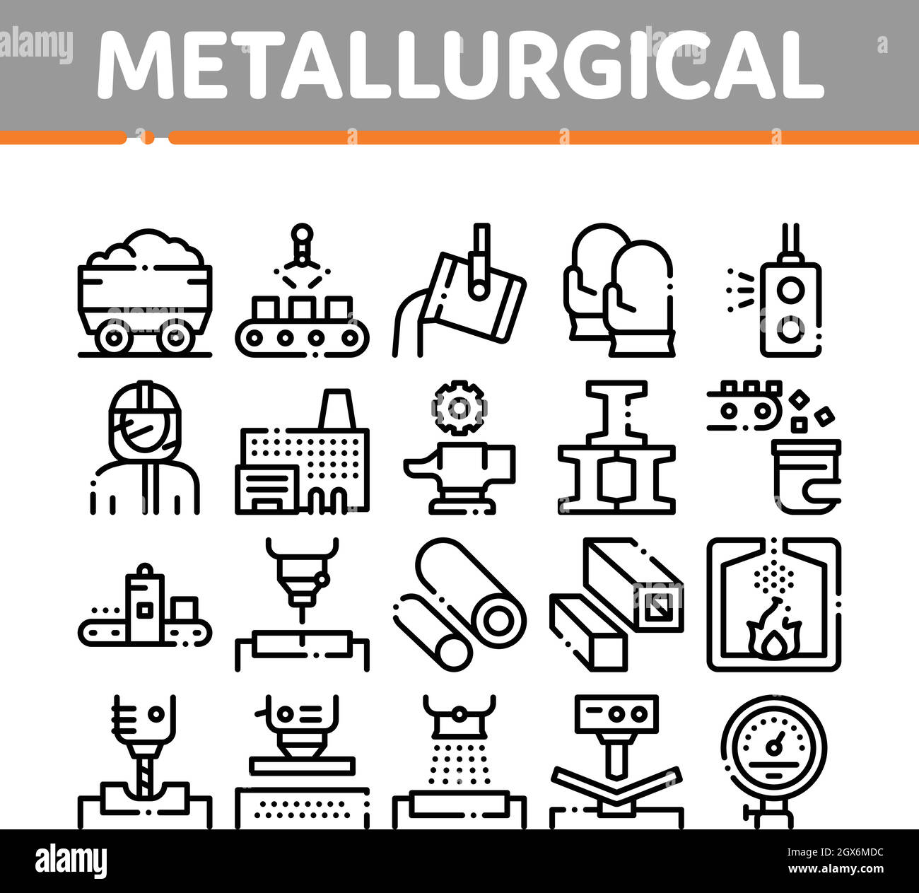Metallurgical Collection Elements Icons Set Vector Stock Vector