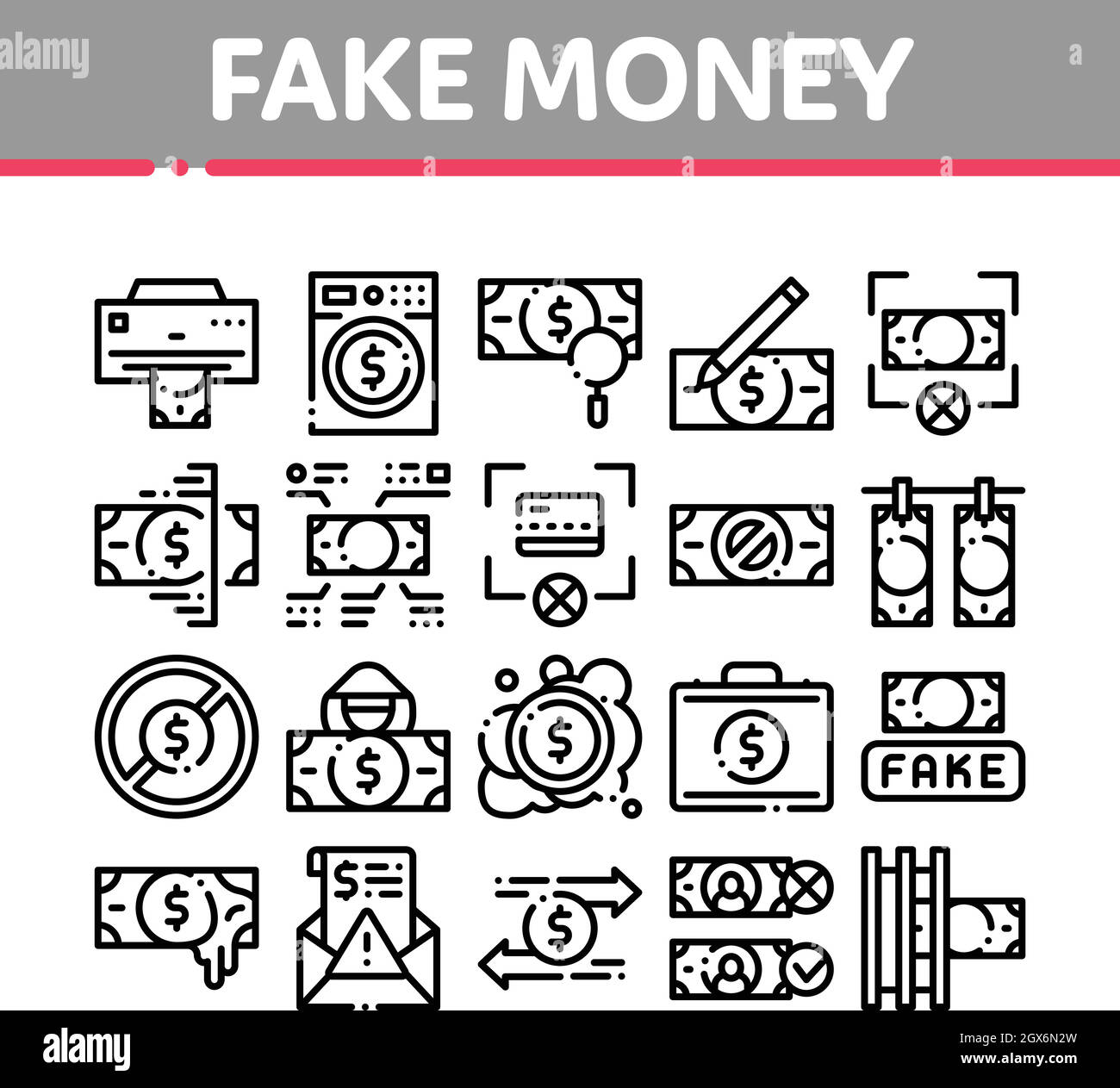 Fake Money Collection Elements Icons Set Vector Stock Vector