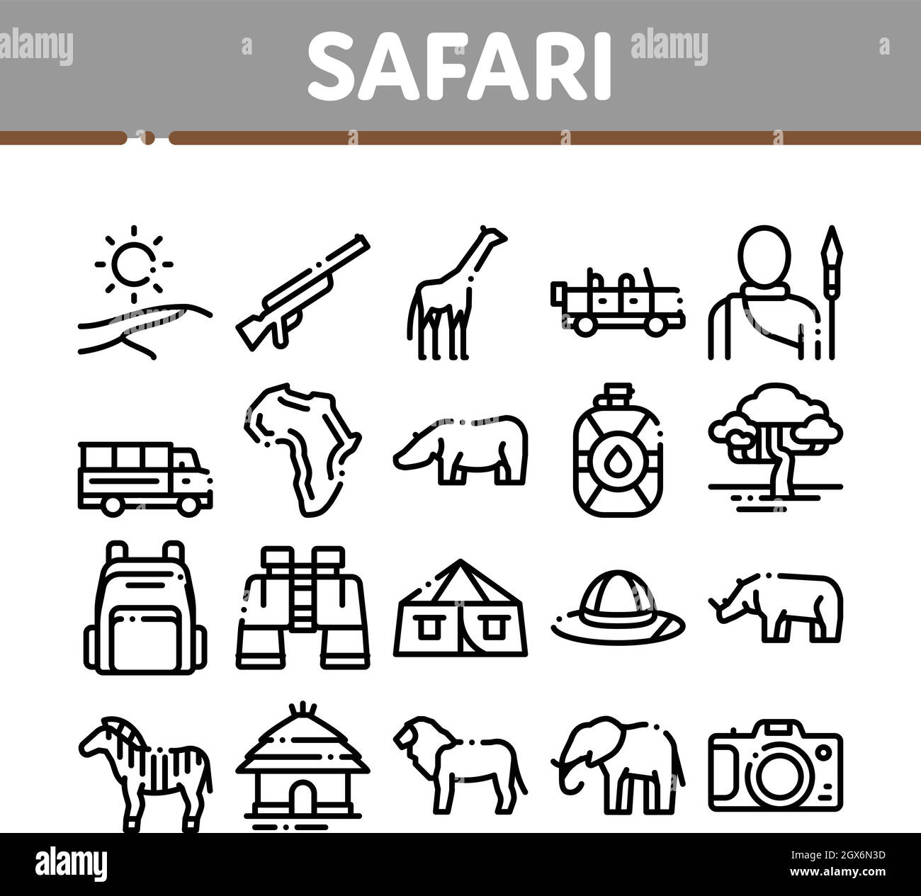 Safari Travel Collection Elements Icons Set Vector Stock Vector