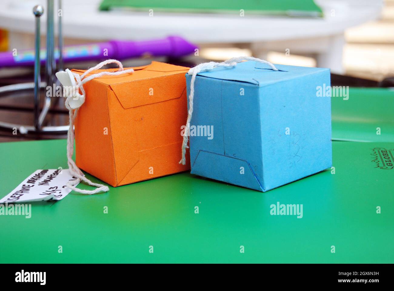 kindergarten color sorting boxes for preschool Stock Photo Alamy