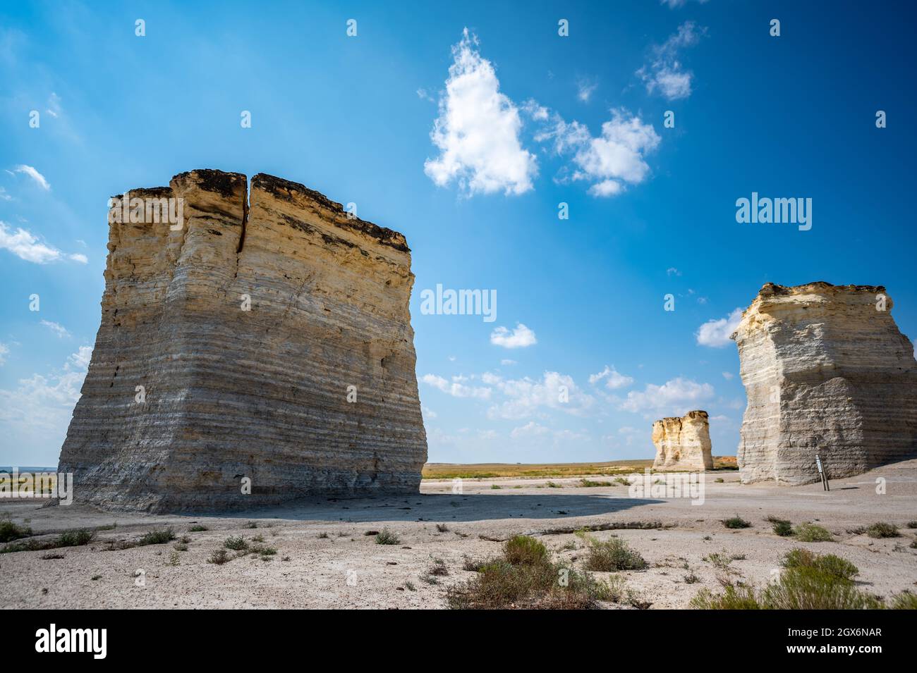Monument Rocks in Grove County, Kansas. The chalk rock formation is a