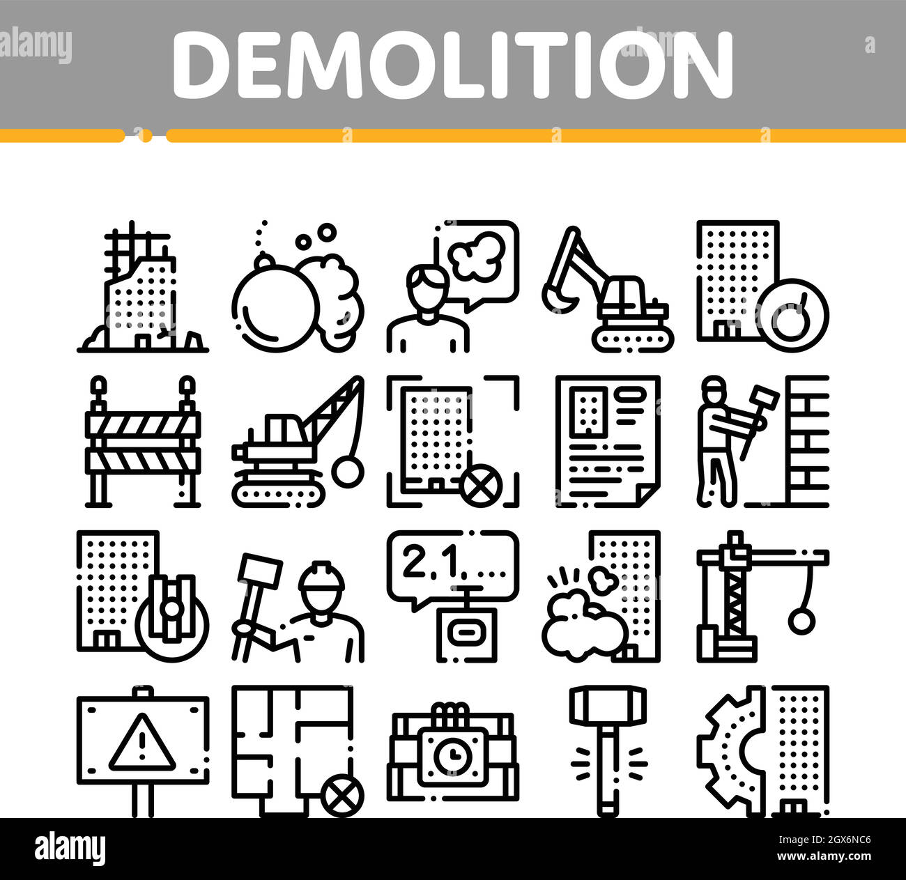 Demolition Building Collection Icons Set Vector Stock Vector