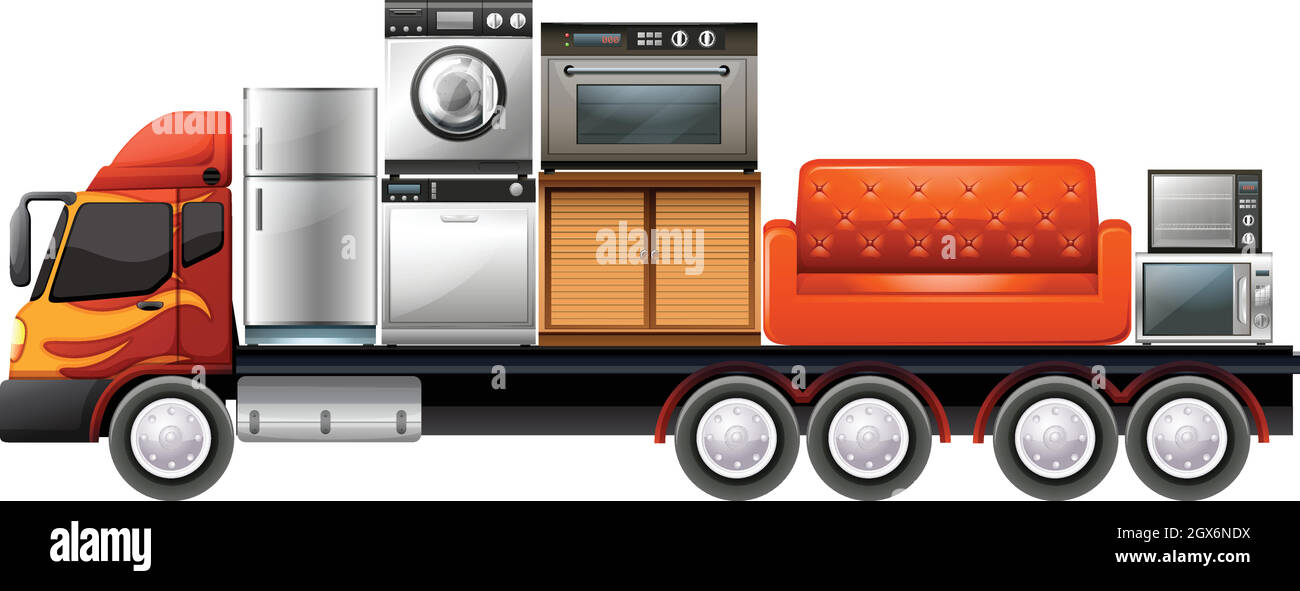 Lorry loaded with furnitures and appliances Stock Vector