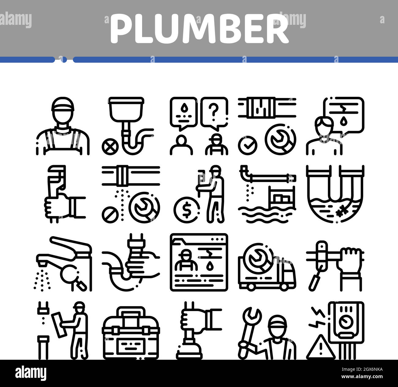 Plumber Profession Collection Icons Set Vector Stock Vector