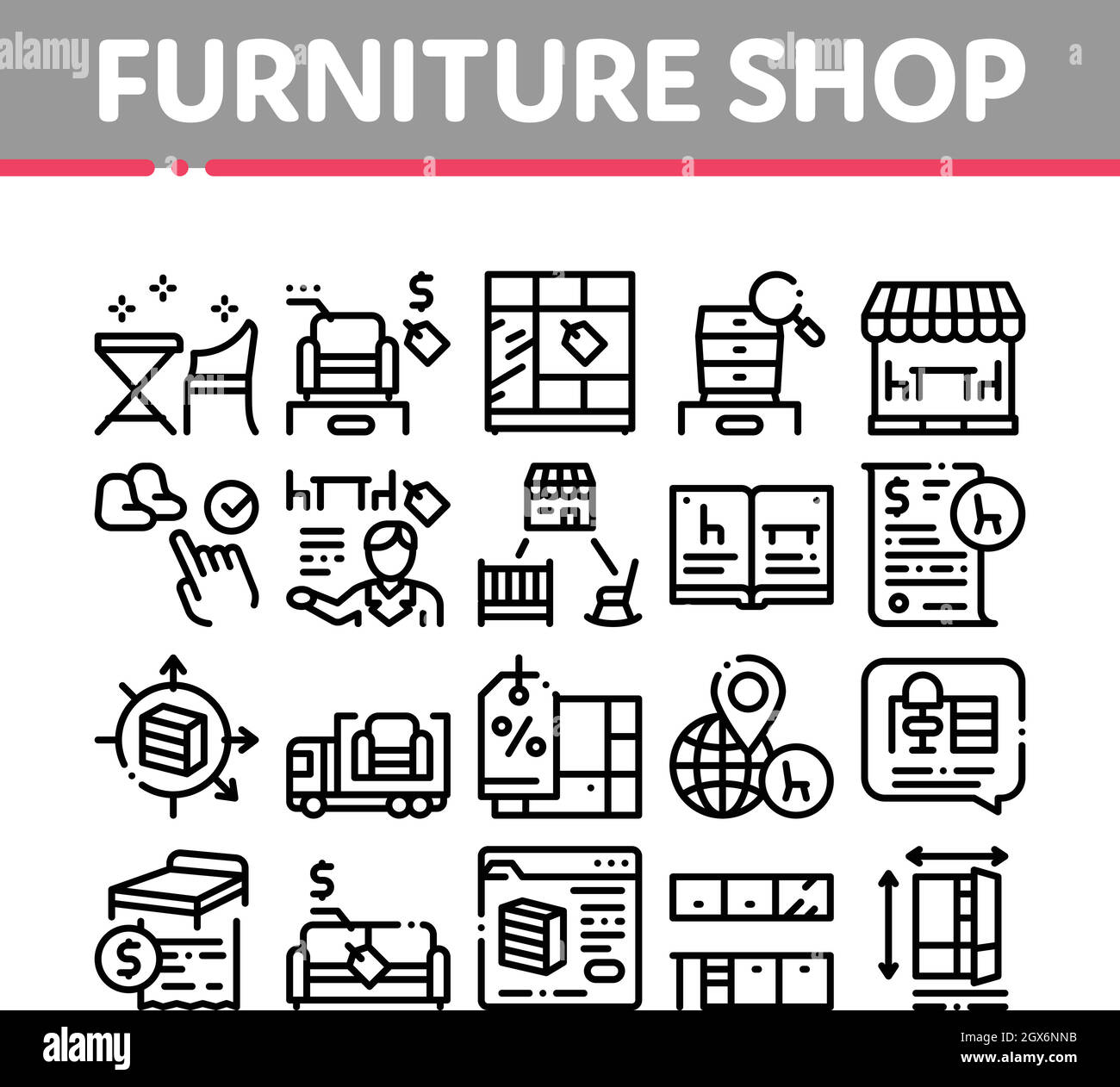 Furniture Shop Market Collection Icons Set Vector Stock Vector Image ...