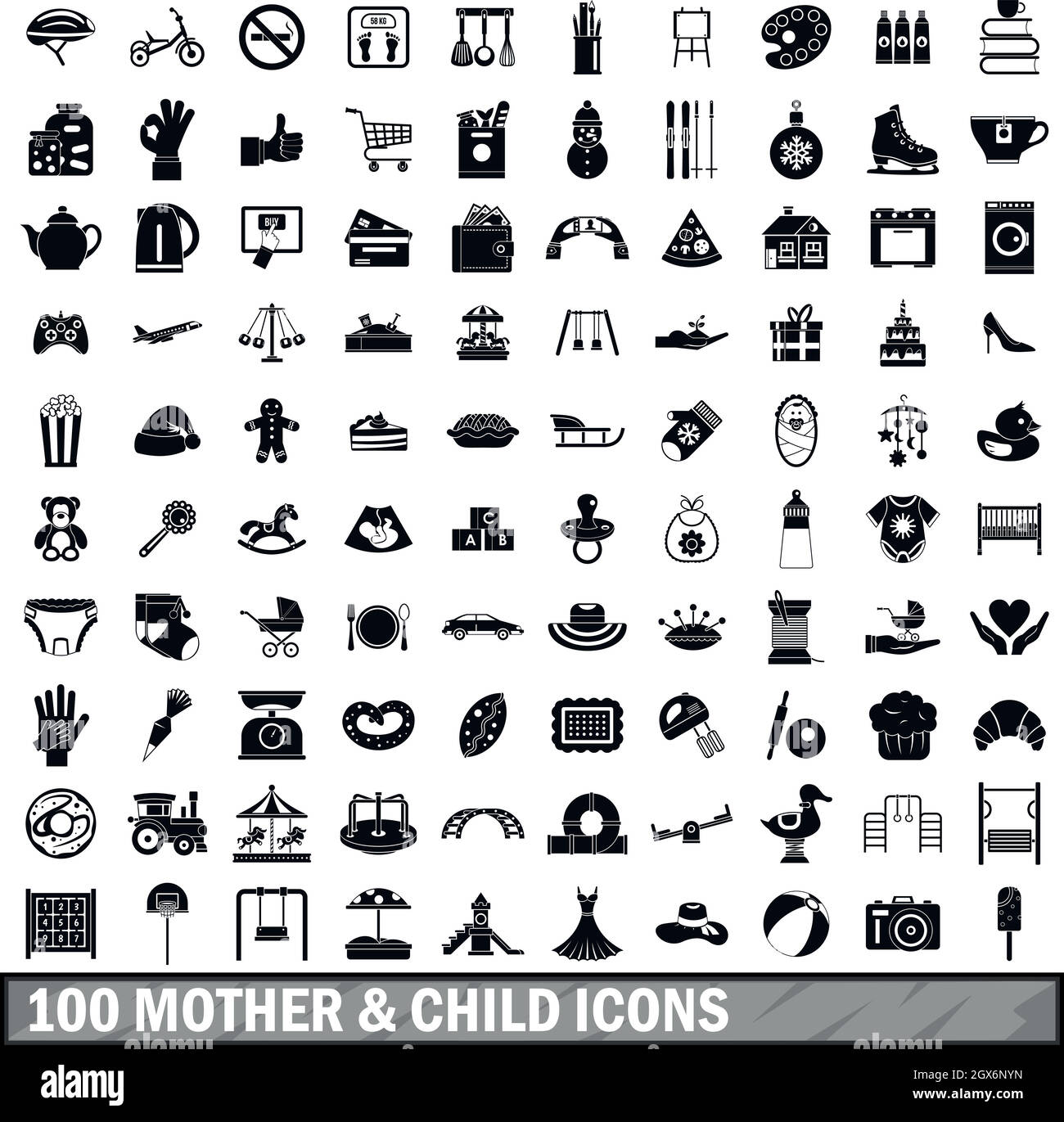 100 mother and child icons set, simple style Stock Vector Image & Art ...