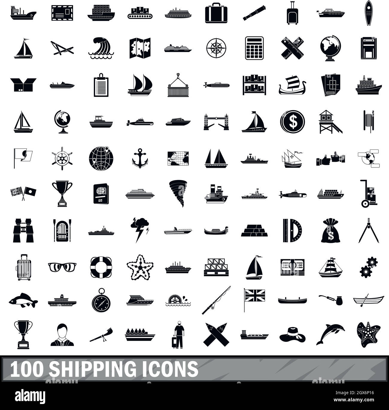 100 shipping icons set, simple style Stock Vector