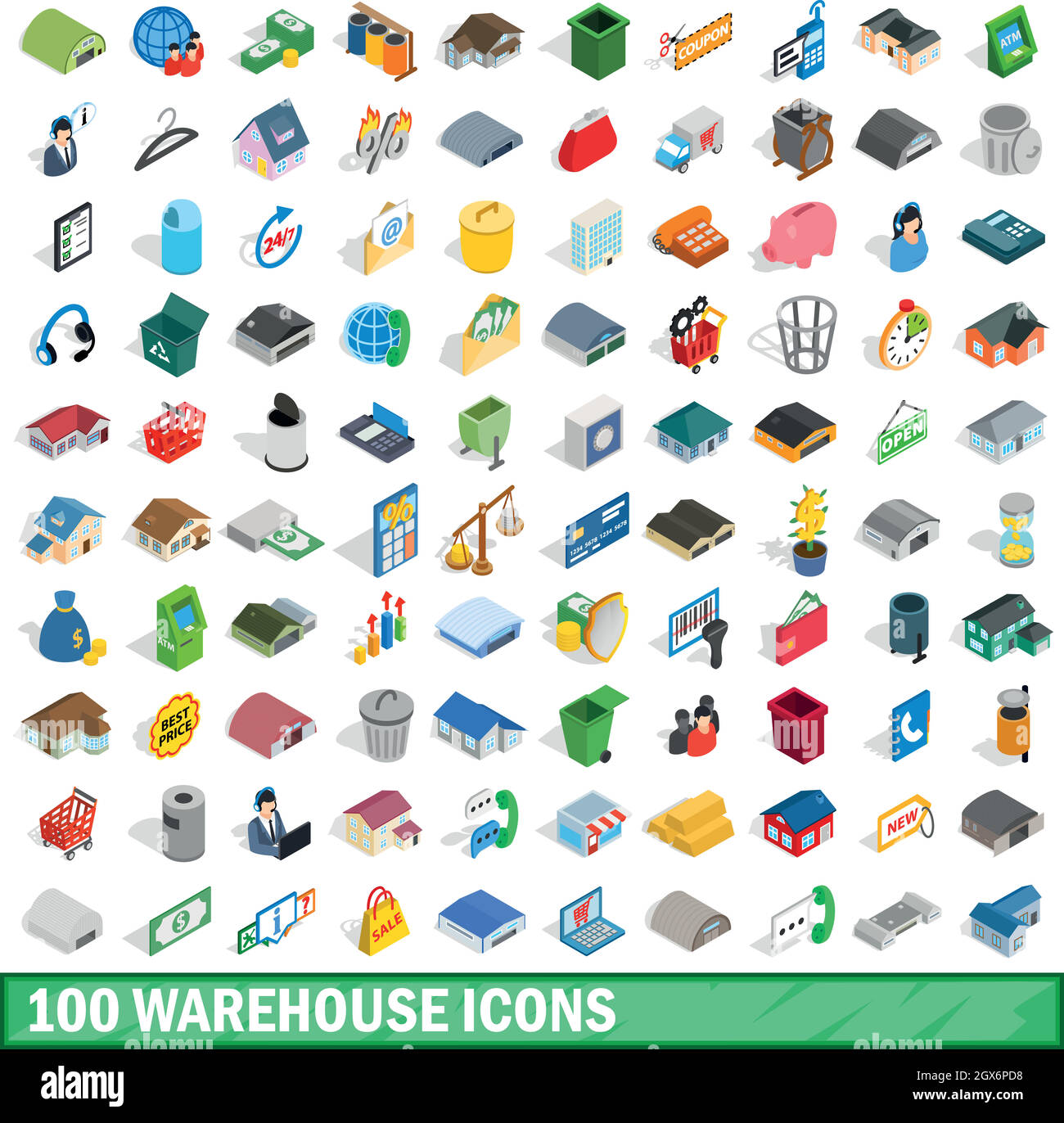 100 warehouse icons set, isometric 3d style Stock Vector