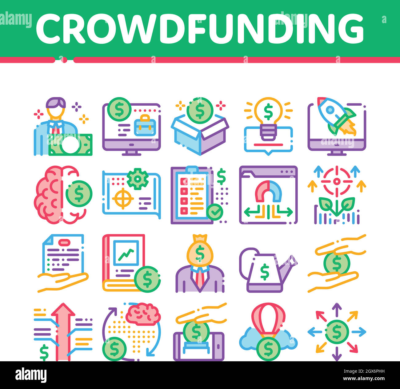Crowdfunding Business Collection Icons Set Vector Stock Vector Image ...