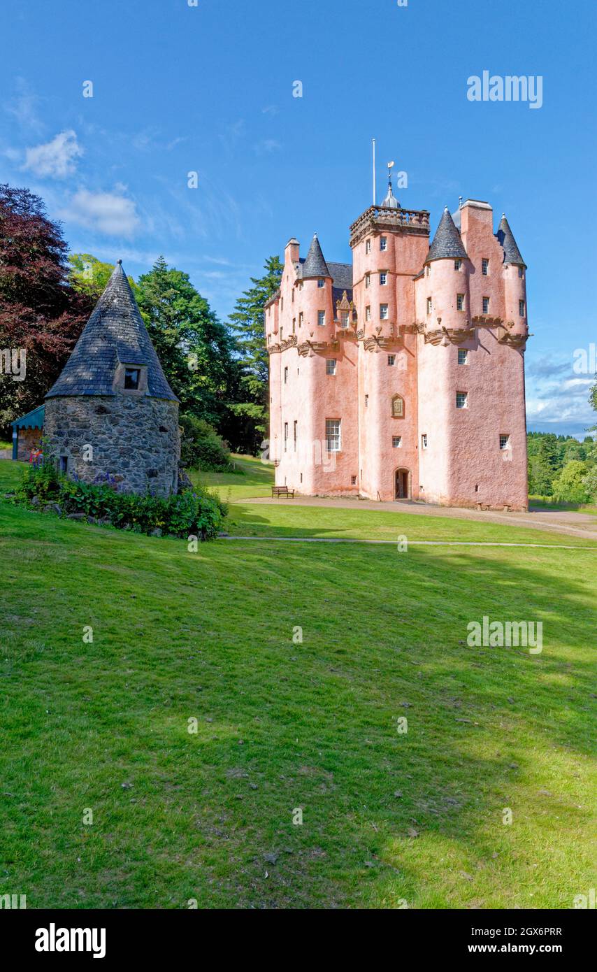 Craigievar Castle is a pinkish harled castle or fortified country house