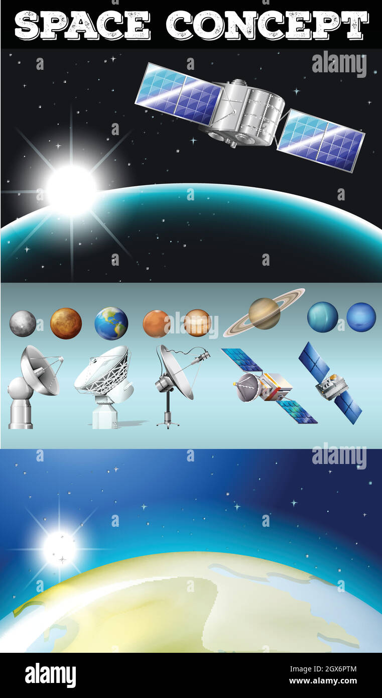 Planets in space and other objects Stock Vector