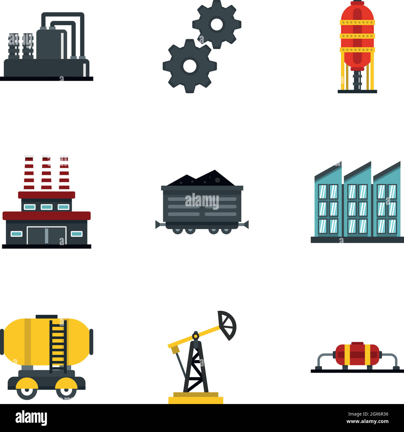 Petroleum industry technology icons set flat style Stock Vector