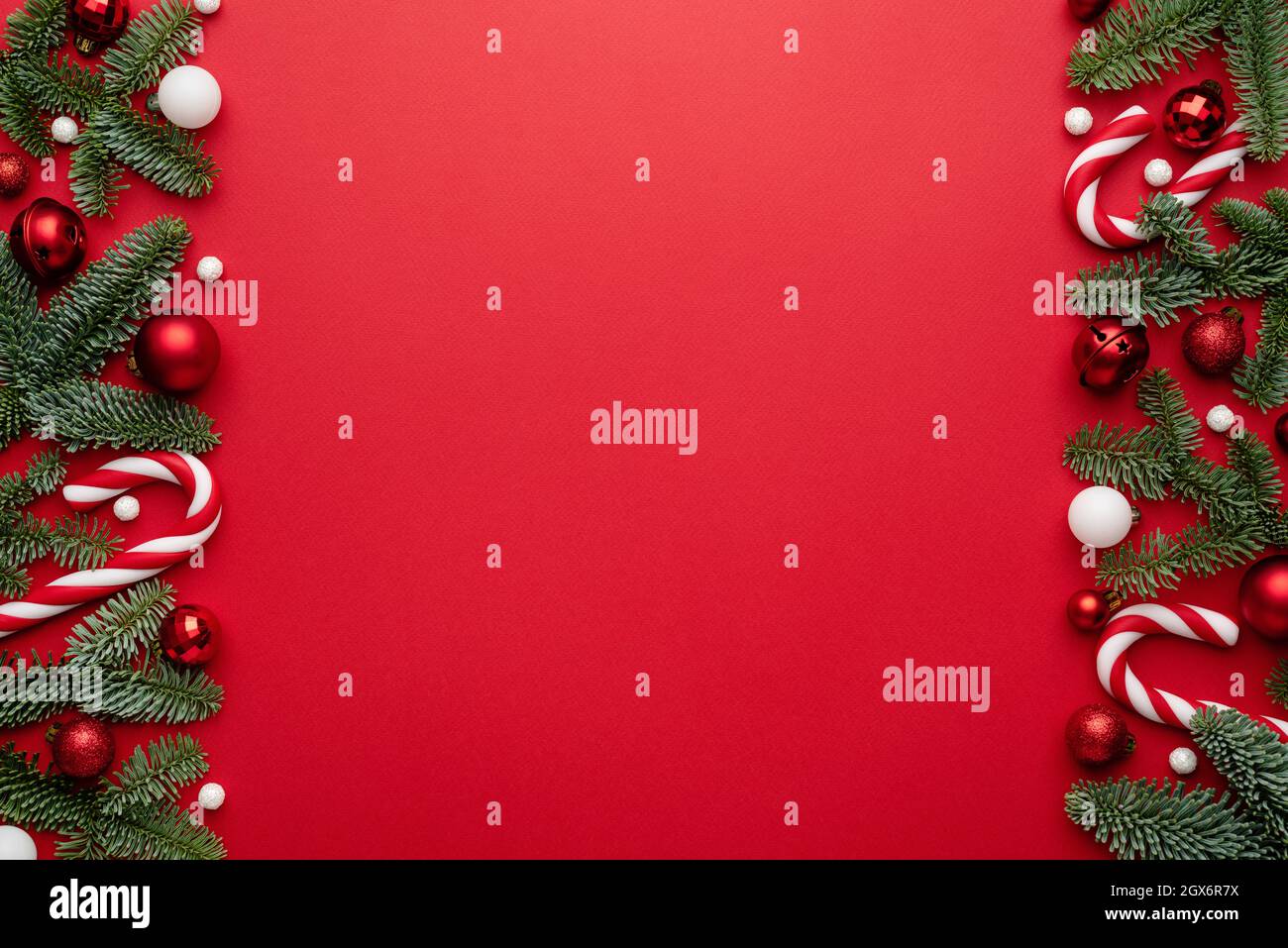 Red background with holiday border for Christmas design. Blank with a ...