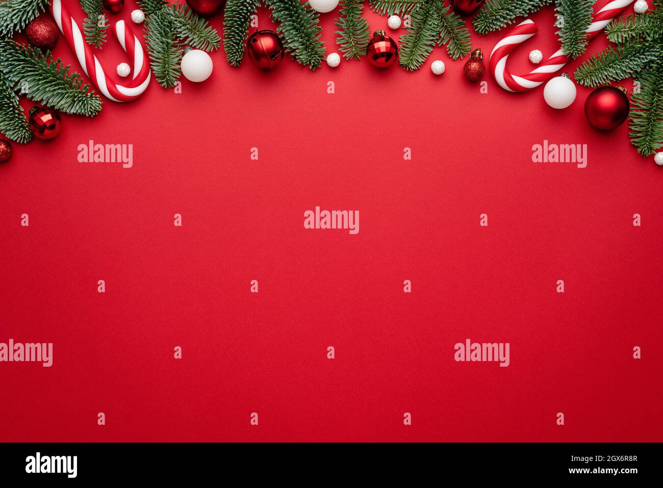 Red background with holiday border for Christmas design. Blank with a copy space for text Stock Photo