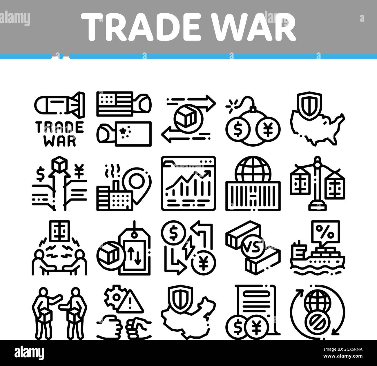 Trade War Business Collection Icons Set Vector Stock Vector