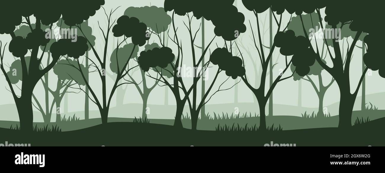 Silhouette magical misty forest. Stock Vector