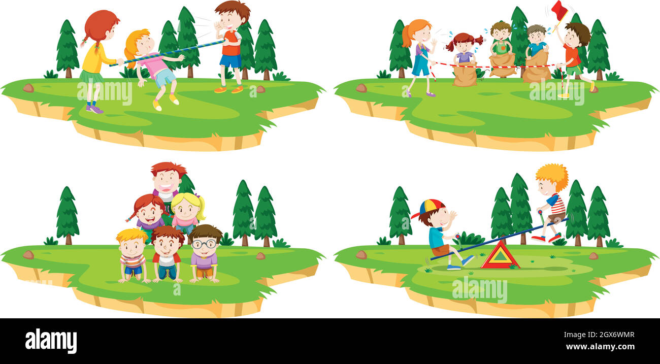 Children play different games in the park Stock Vector Image & Art - Alamy