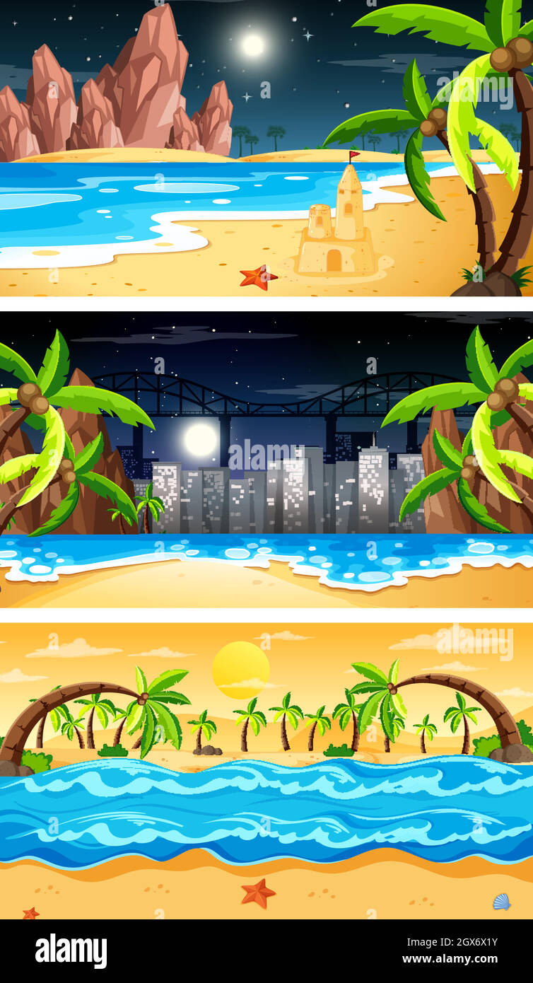 Set of different nature horizontal scenes Stock Vector
