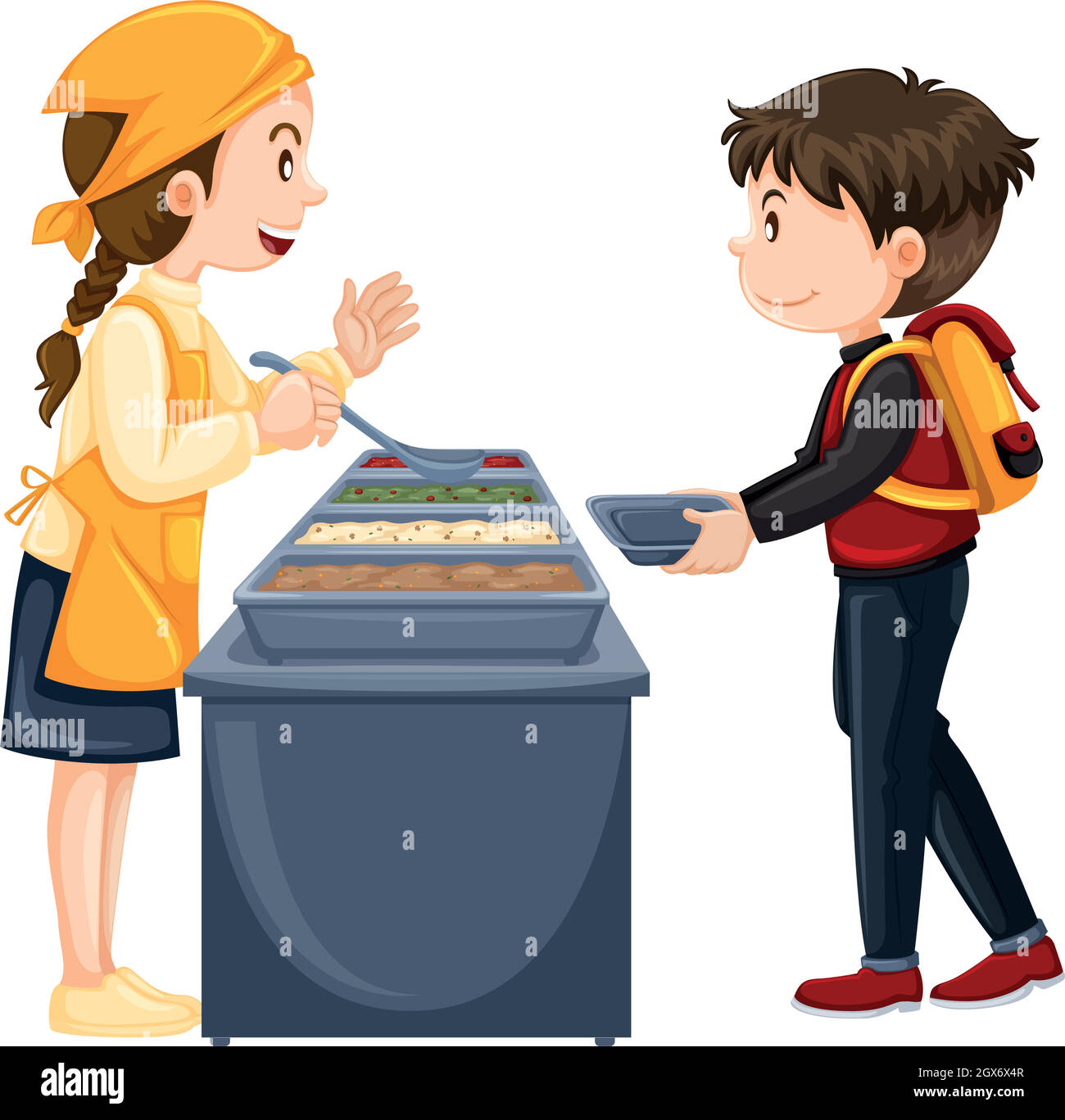 Boy getting food in the canteen Stock Vector