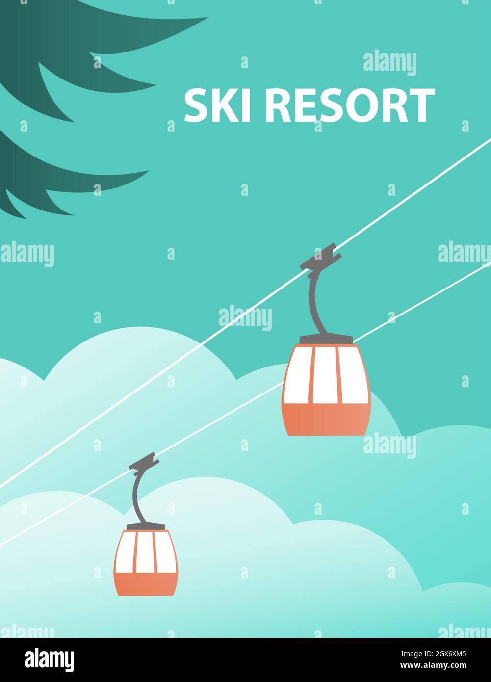 Ski winter resort. Cable car. Travel and tourism. Vector cartoon ...
