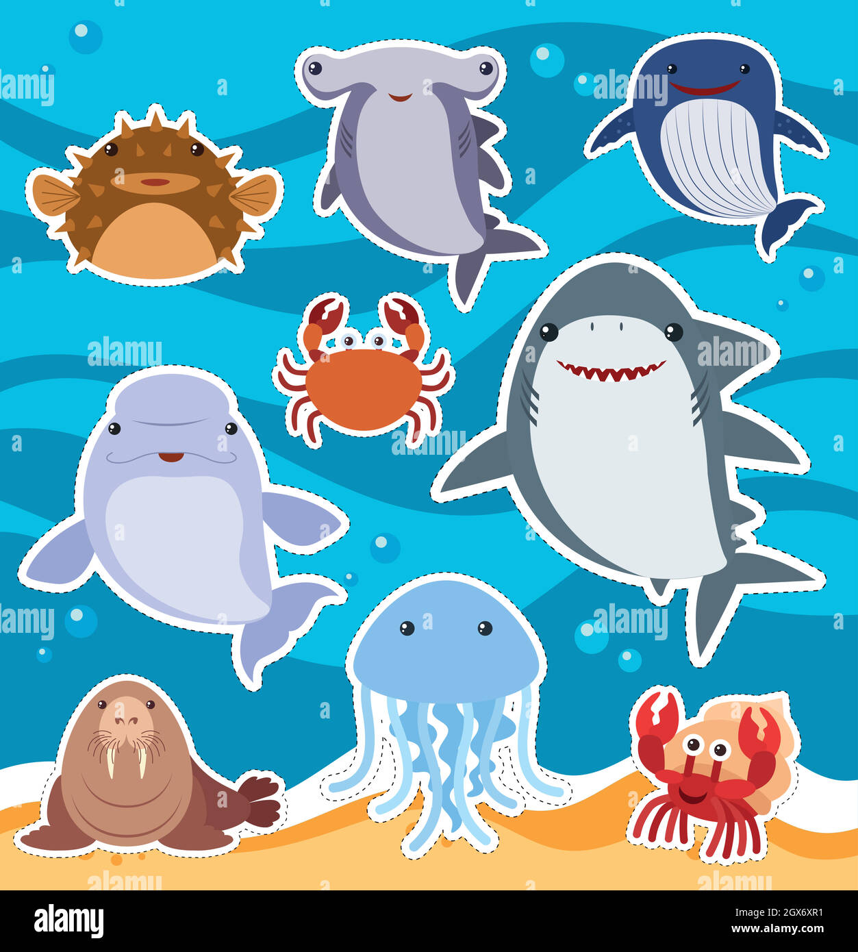 Sticker design with cute sea animals Stock Vector Image & Art - Alamy