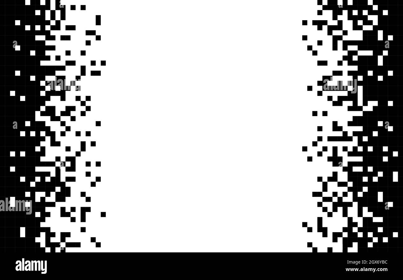Pixel monochrome background. White and black squares. Disintegration