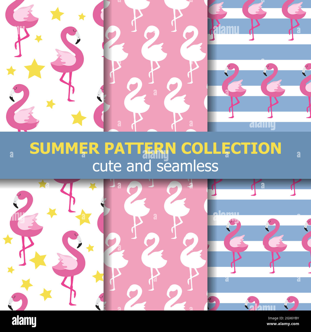 Joyfull summer pattern collection. Flamingo theme, Summer banner. Stock Vector