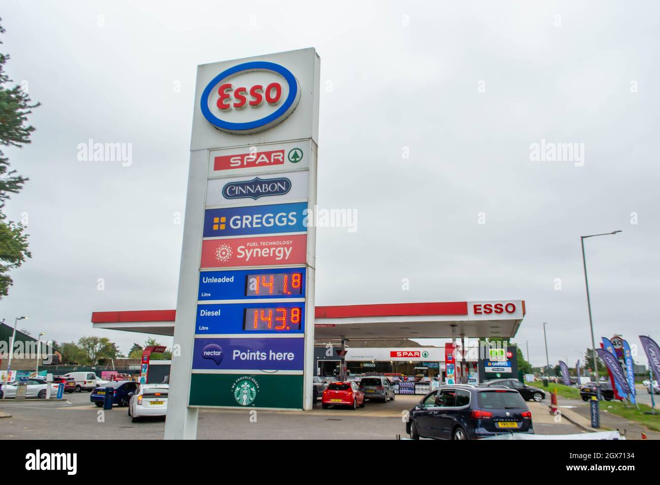 DENHAM, ENGLAND - 25 September 2021: Esso petrol station pictured amid the fuel shortage Stock Photo