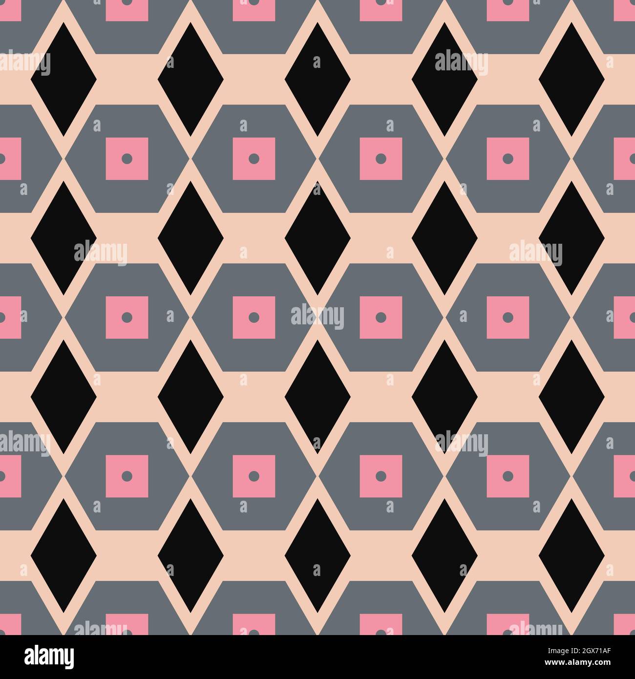 Seamless repeat pattern of hexagon and diamond shapes - Vector Illustration Stock Vector