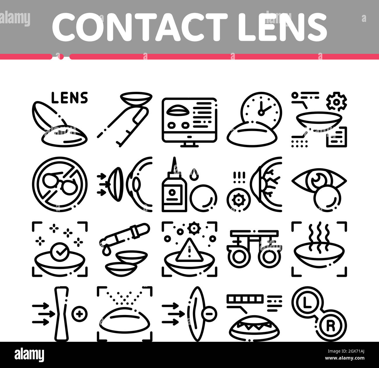 Contact Lens Accessory Collection Icons Set Vector Stock Vector