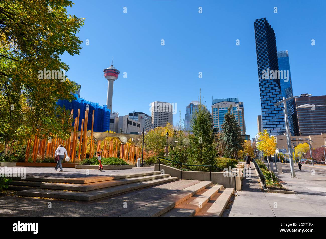 Calgary, Alberta, Canada 27 September 2021 Calgary skyline with Calgary Tower and Telus Sky