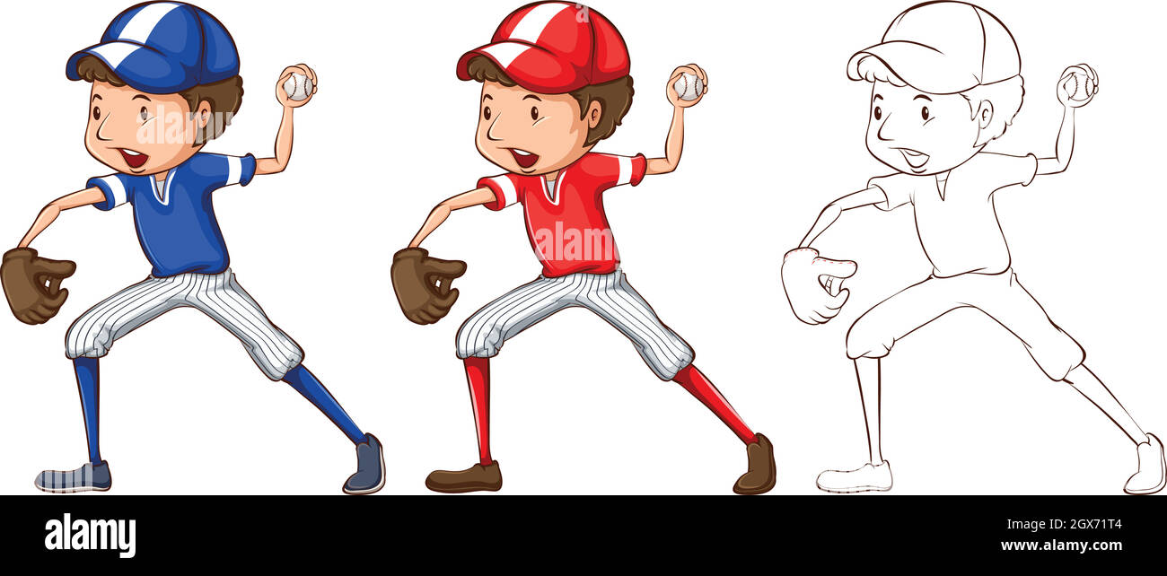 Doodle character for baseball player Stock Vector