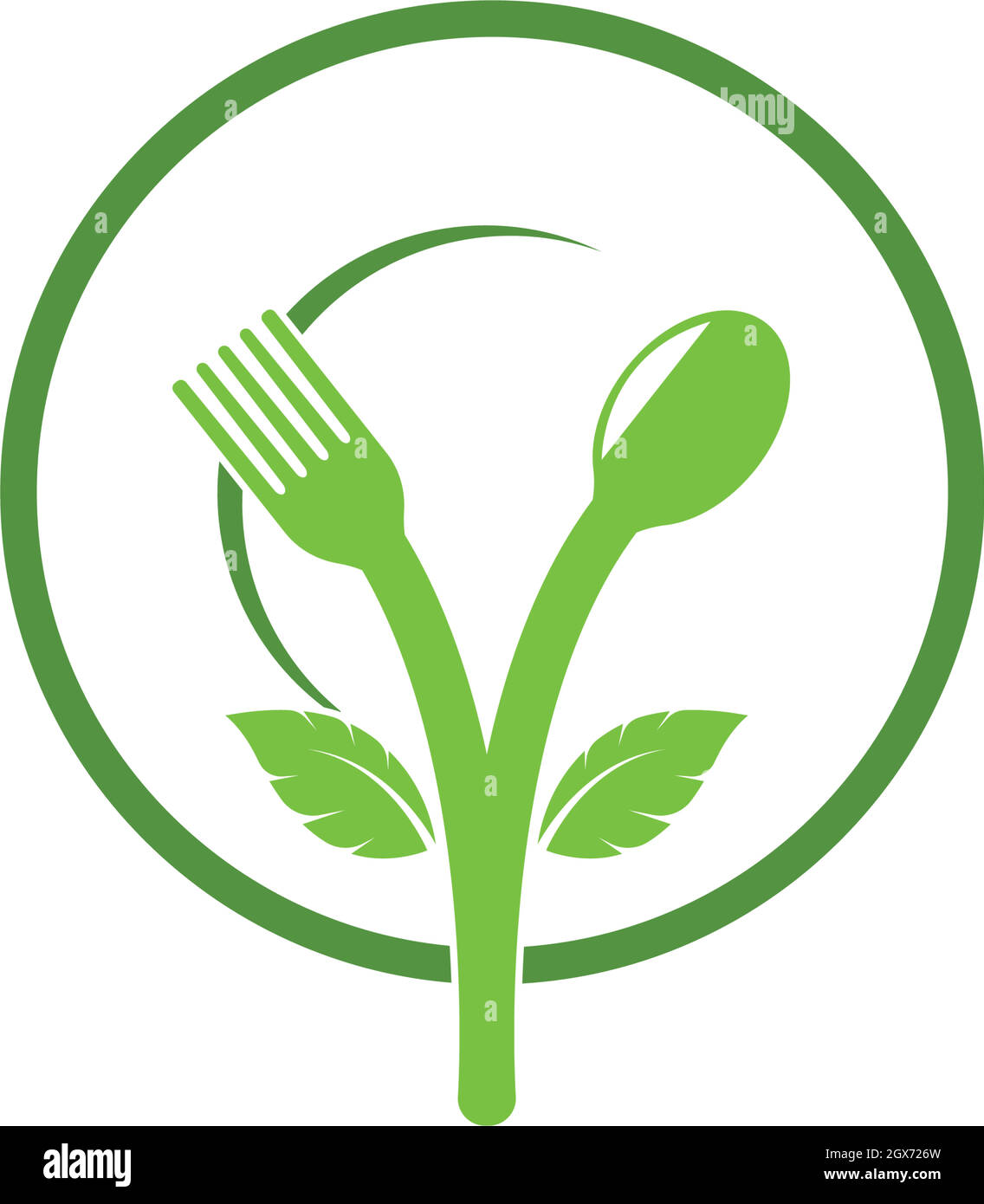 fork and spoon with leaves icon of vegetarian food vector Stock Vector