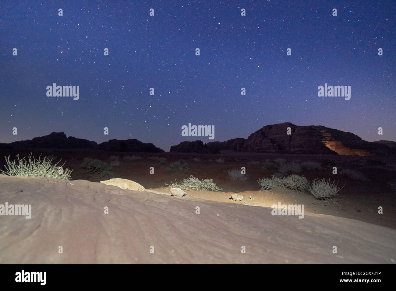 wadi rum desert at night Stock Photo