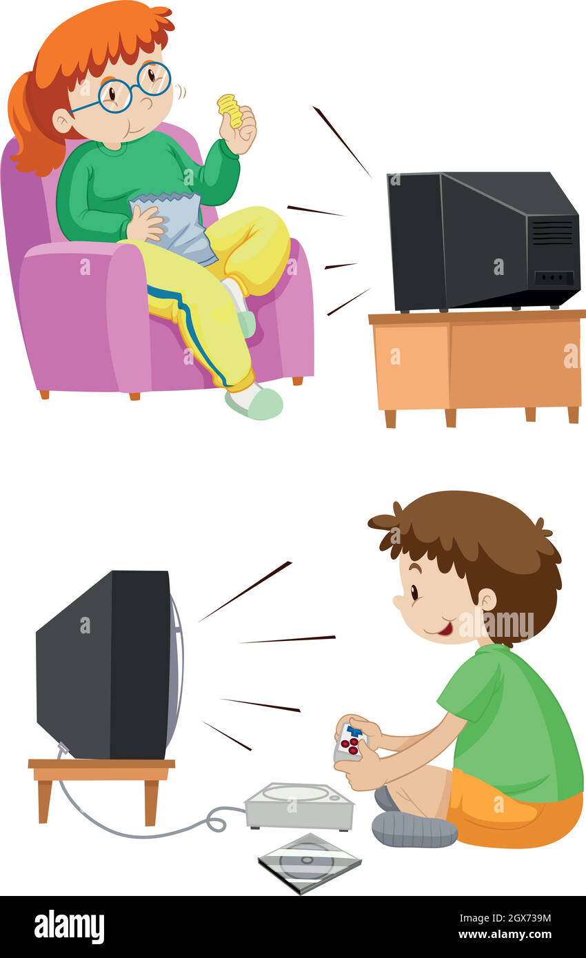 People watching TV and playing games Stock Vector Image & Art Alamy