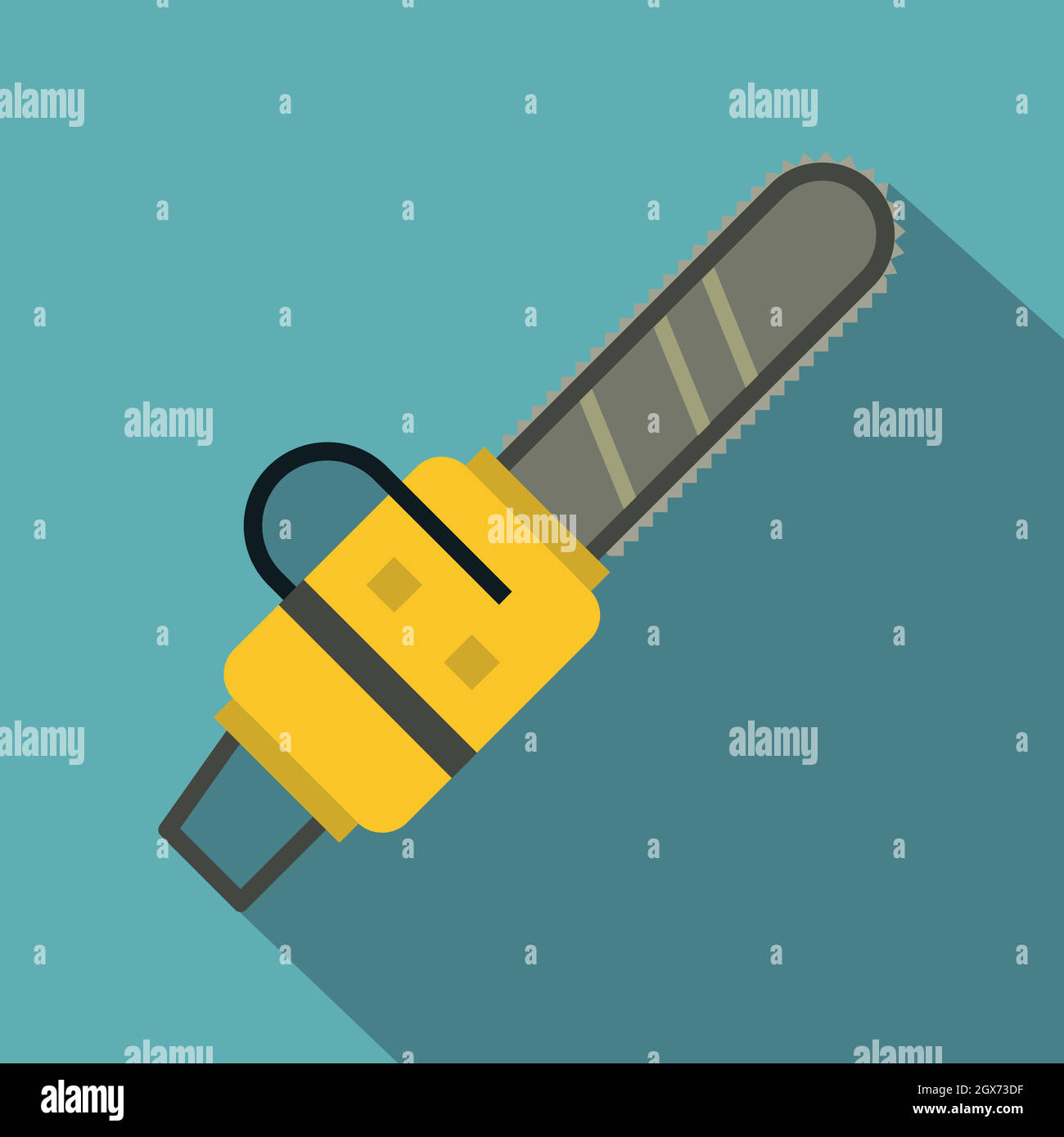 Yellow chainsaw icon, flat style Stock Vector