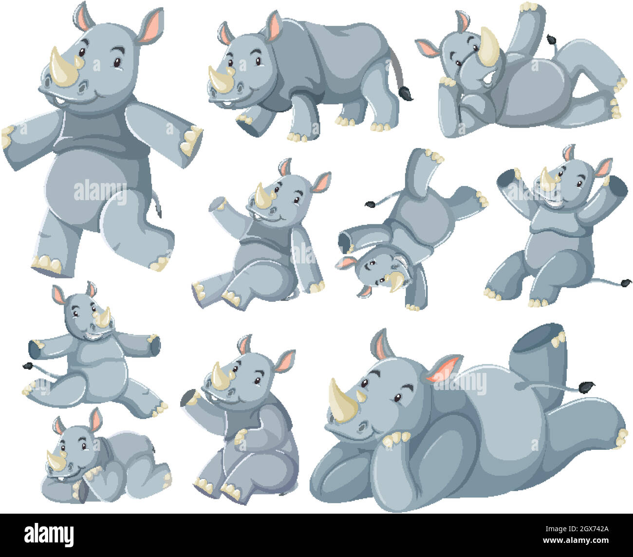 Group of rhinoceros cartoon character Stock Vector
