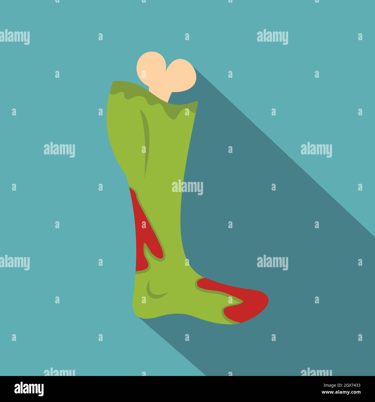 Green foot of zombie in the blood icon, flat style Stock Vector