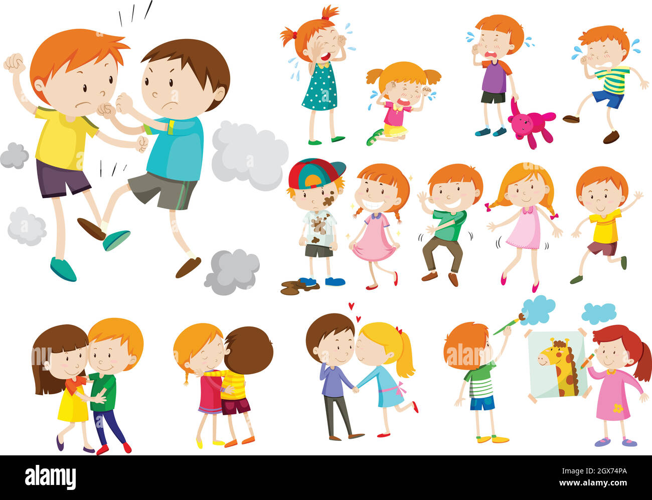 Boys and girls in different actions Stock Vector