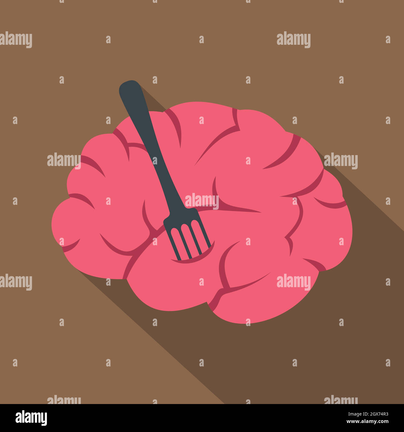 Pink brain with fork icon, flat style Stock Vector