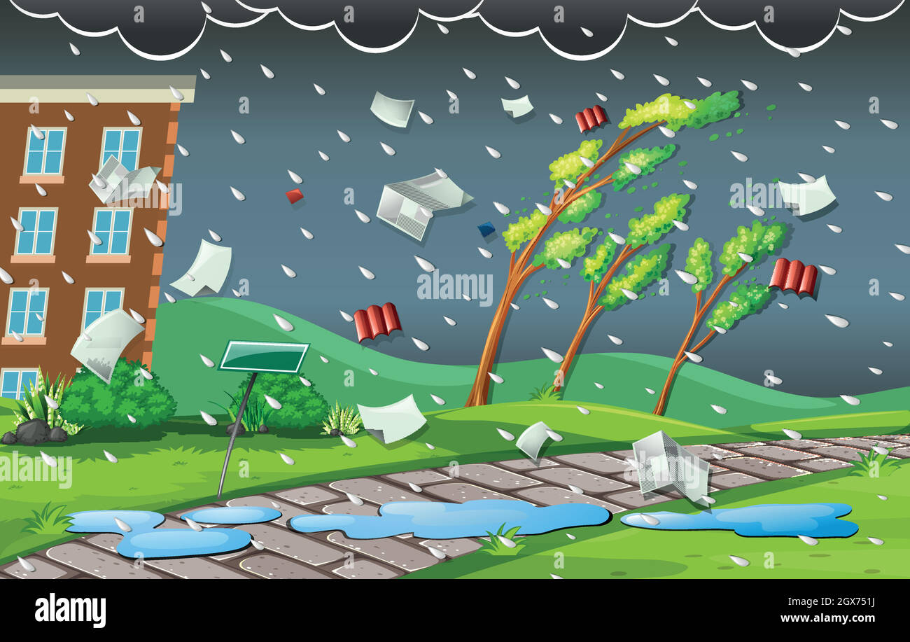 Storm scene with rain and wind Stock Vector Image & Art - Alamy