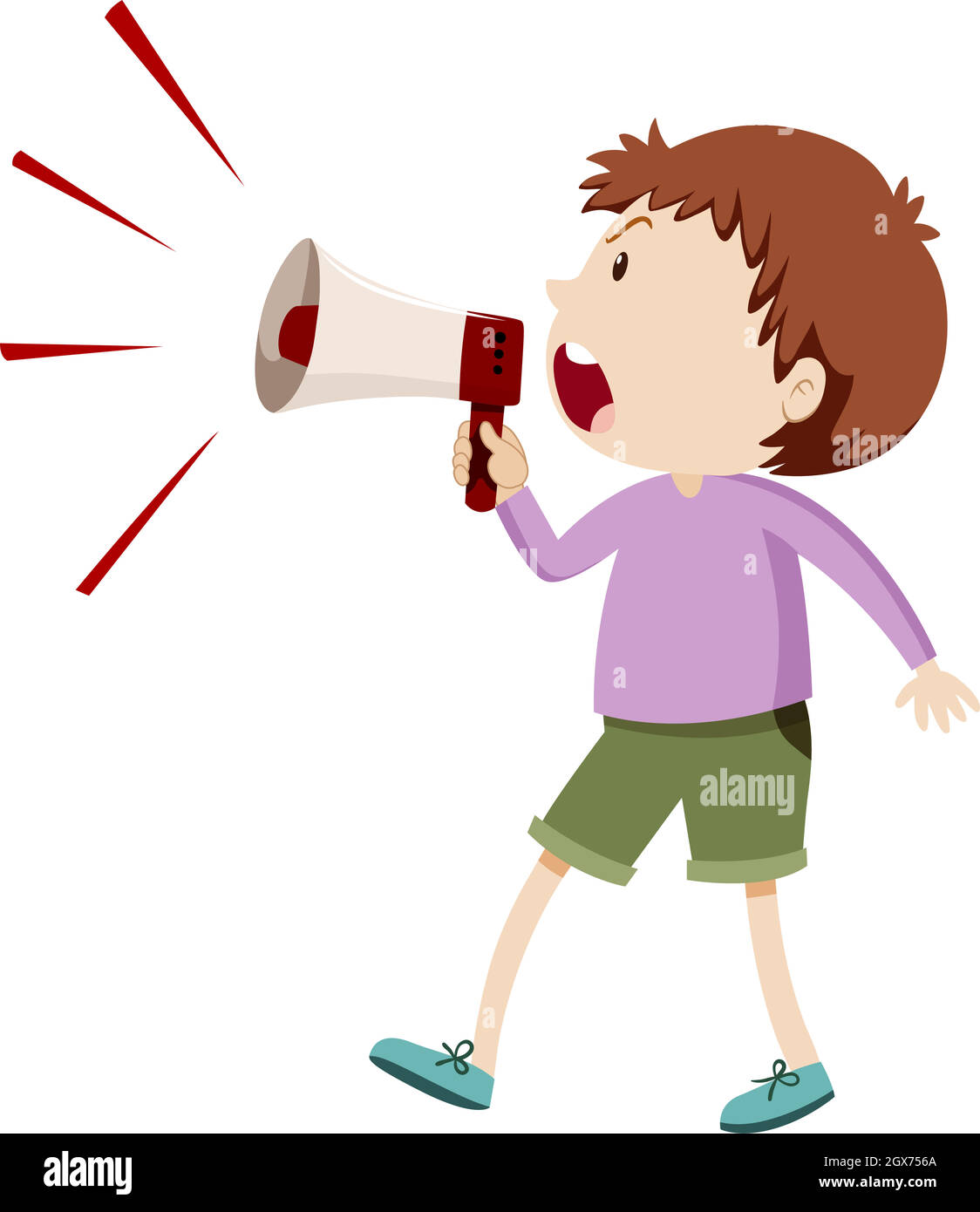 Angry boy shouting through speaker Stock Vector