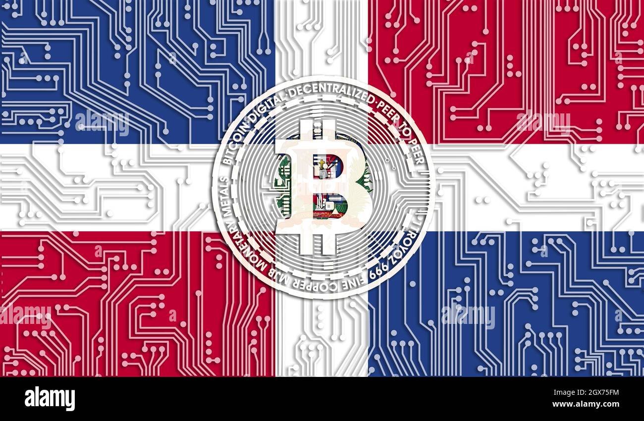 flag of Dominican Republic and bitcoin, Integrated Circuit Board pattern.  Bitcoin Stock Growth. Conceptual image for investors in cryptocurrency and  B Stock Photo - Alamy