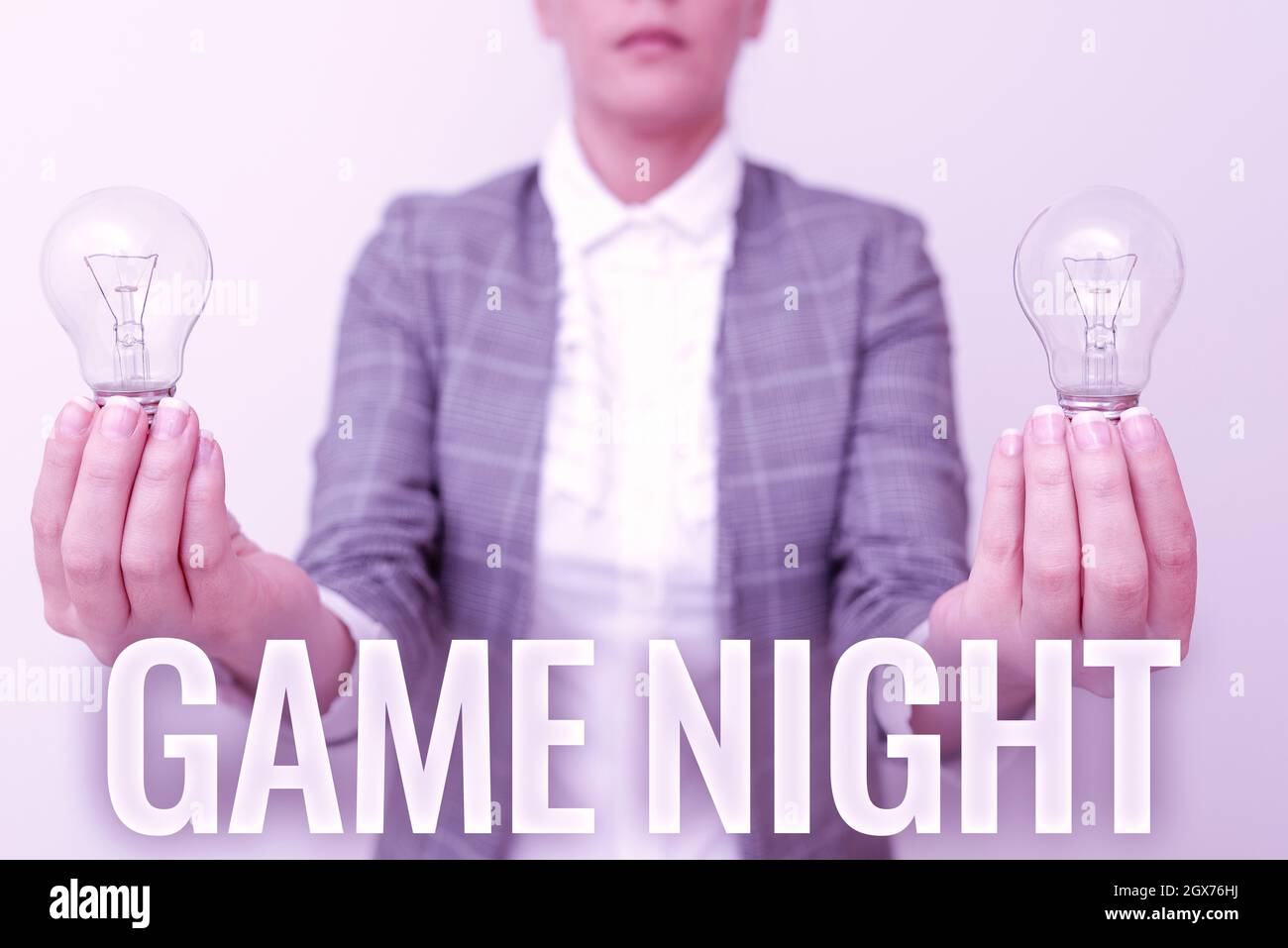 Text Sign Showing Game Night Concept Meaning Usually Its Called On Adult Play Dates Like Poker With Friends Lady In Business Outfit Holding Two Lamps Stock Photo Alamy Text Sign Showing Game Night Concept Meaning Usually Its Called On Adult Play Dates Like Poker With Friends Lady In Business Outfit Holding Two Lamps Stock Photo Alamy