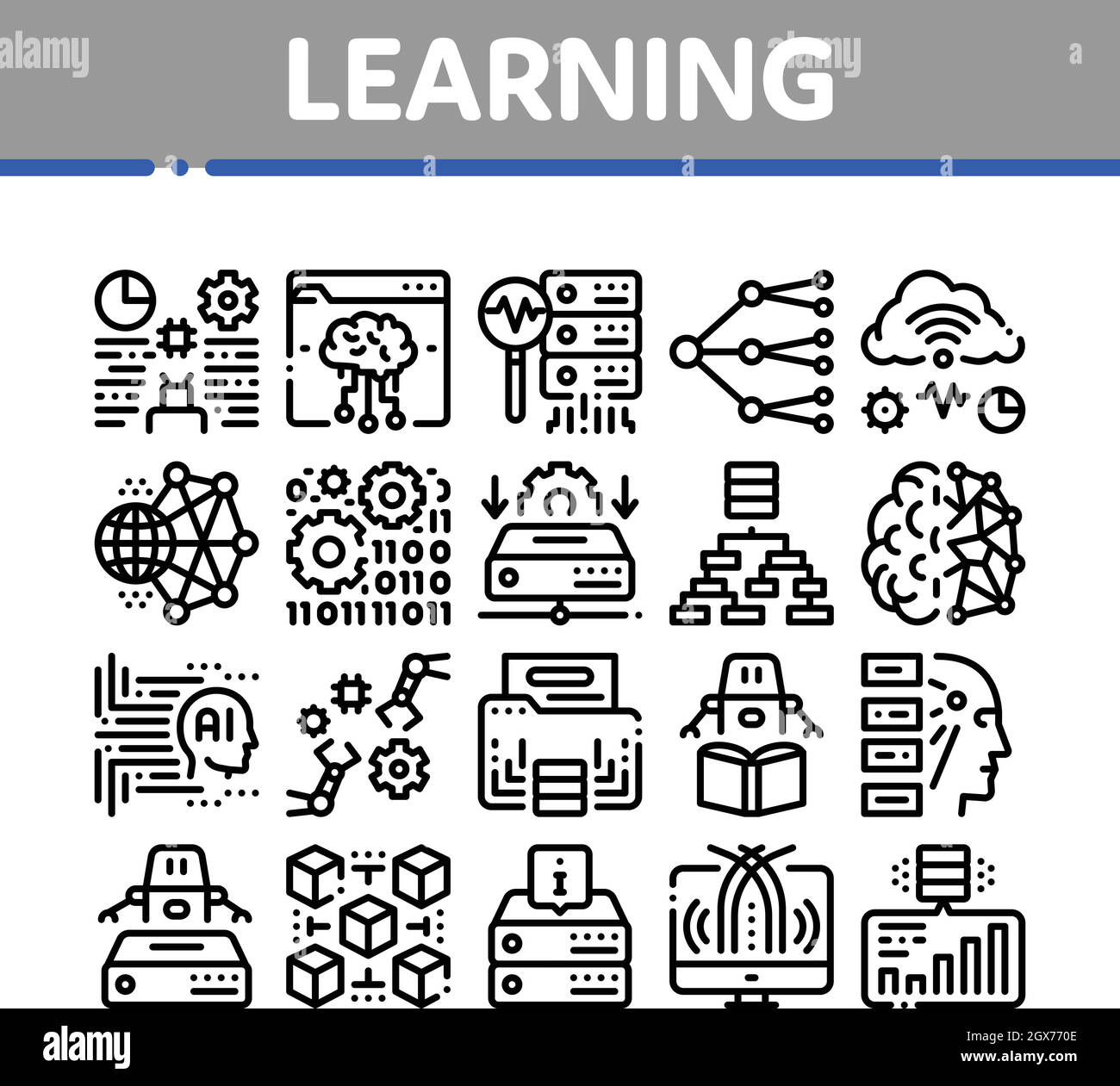 Machine Learning Ai Collection Icons Set Vector Stock Vector Image ...