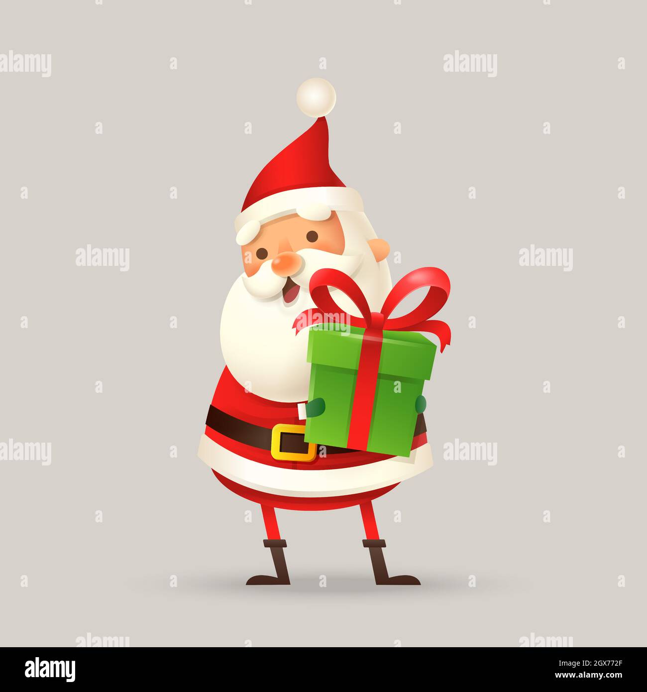 Cute Santa Claus with sack run and wave - vector illustration isolated Stock Vector