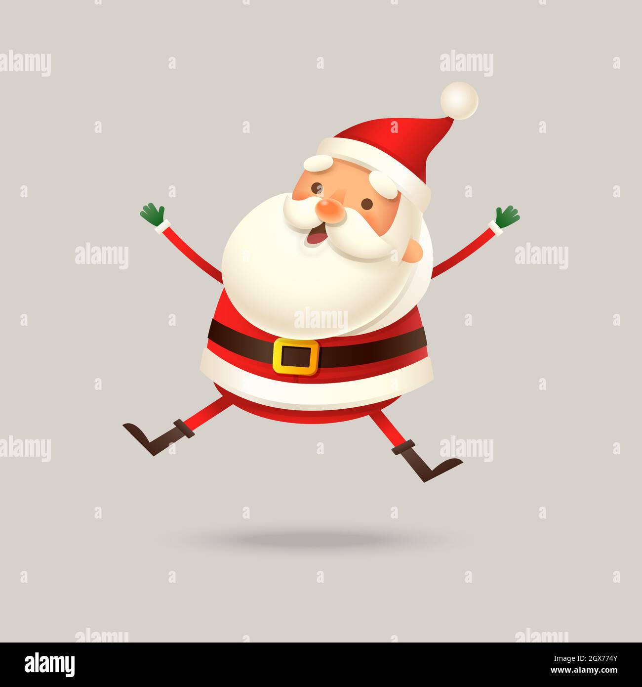 Cute Santa Claus jumping - happy expression - vector illustration isolated Stock Vector