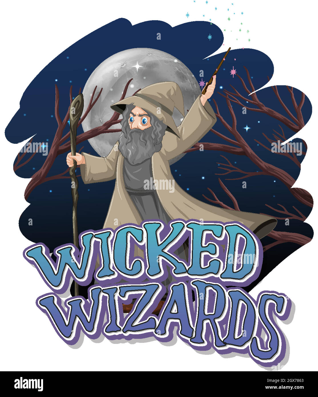 Wicked wizards on night background Stock Vector