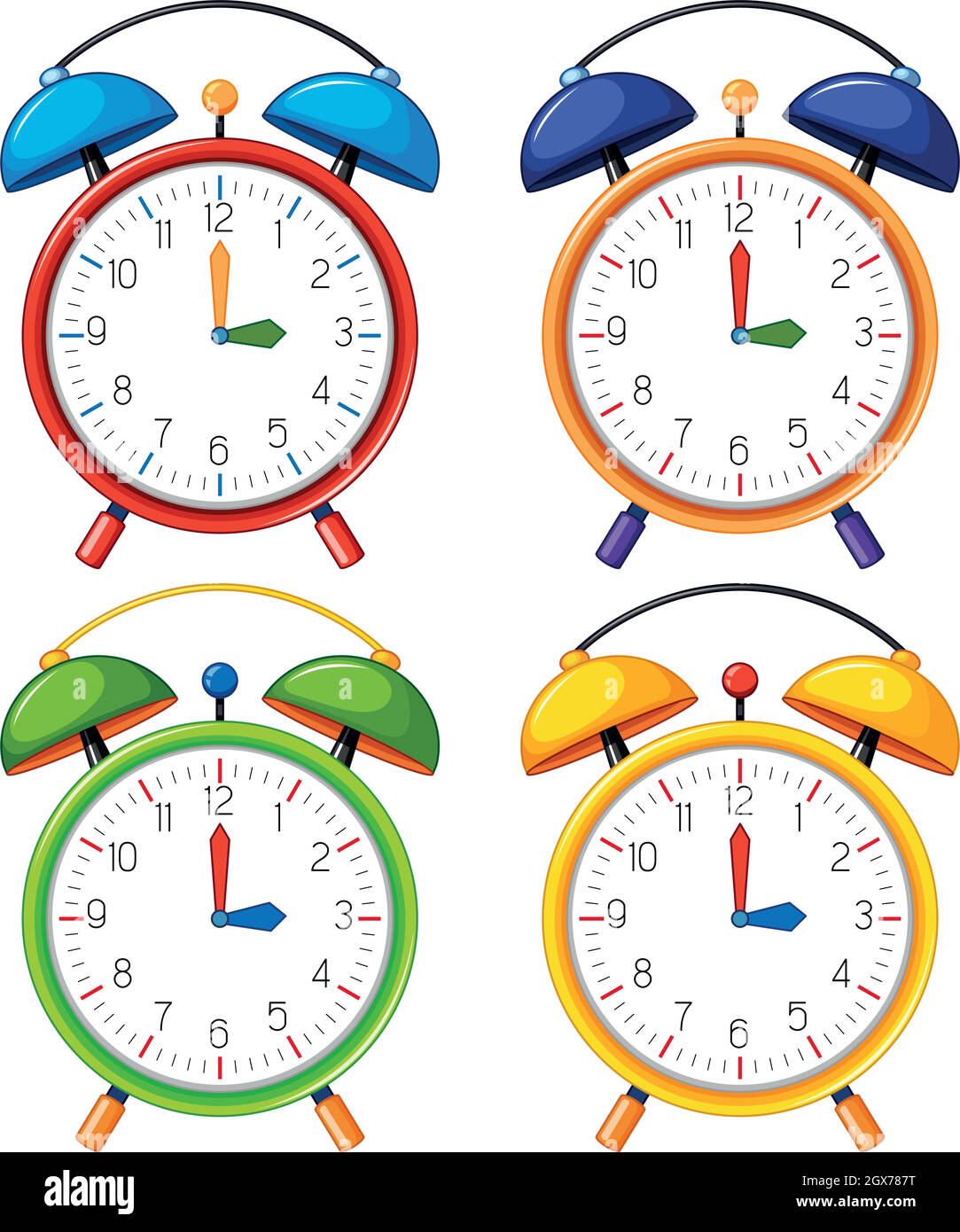 Four alarm clocks with different time Stock Vector Image & Art Alamy
